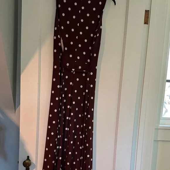 Anne Klein Maroon and White Polka Dot Midi Dress NWT - Picture 3 of 4